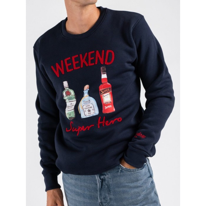 Tirenna Uomo Abbigliamento: Superculture felpa girocollo blu