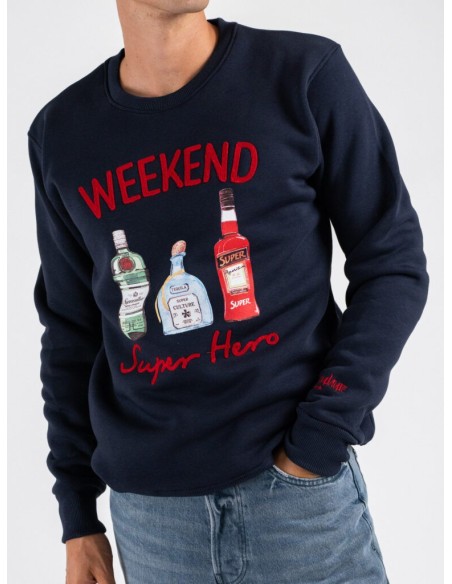 Tirenna Uomo Abbigliamento: Superculture felpa girocollo blu