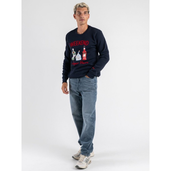 Tirenna Uomo Abbigliamento: Superculture felpa girocollo blu