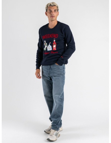 Tirenna Uomo Abbigliamento: Superculture felpa girocollo blu