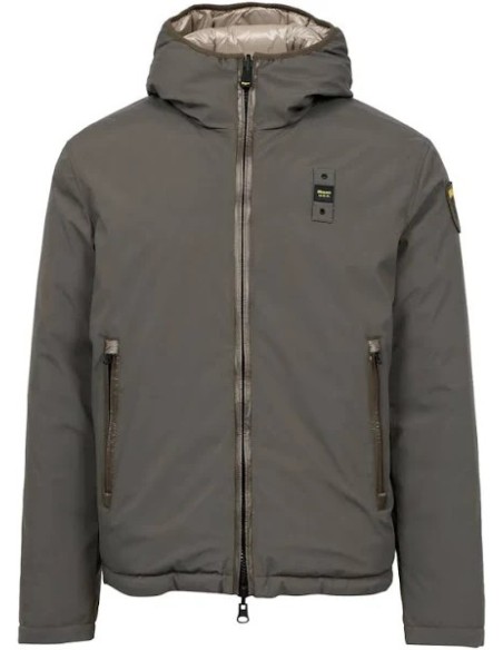 Blauer giubbotto con cappuccio verde